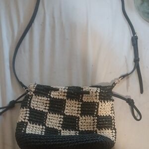 Black and White Woven Crossbody Bag